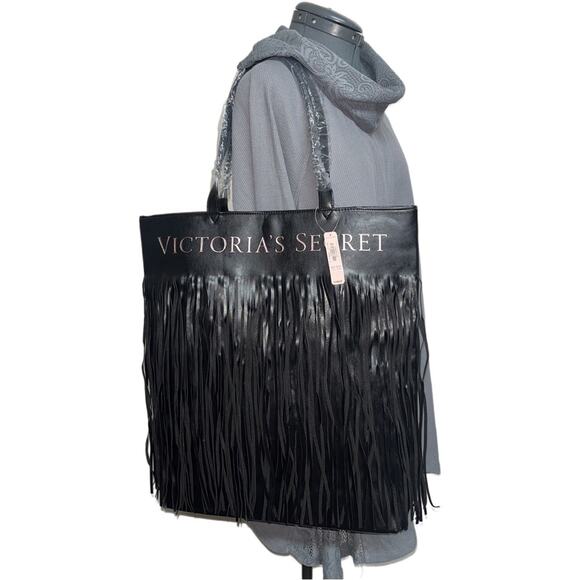 NWT Victoria's Secret Limited Edition 2018 Black Flirty Fringe Tote Bag - Picture 1 of 16